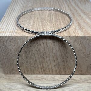 Twisted Silver-Tone Bangle Bracelets - Set of 2